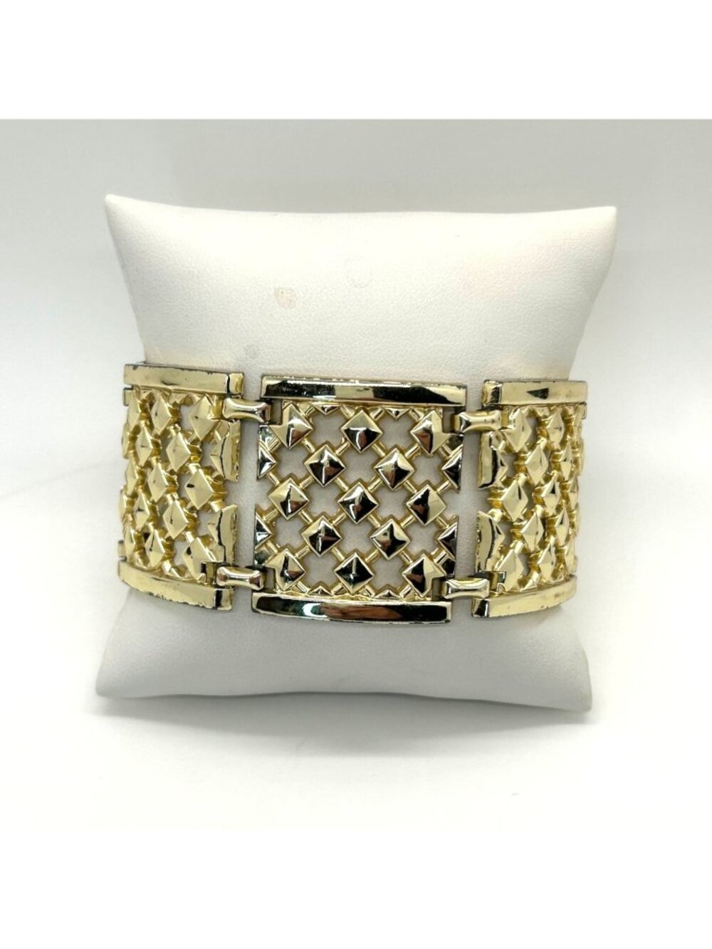 Wide Panel Bracelet Gold-Tone Statement With Fold-Over Clasp 7.5 " long X 1.5" W